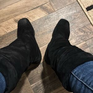 Black suede slouch boots